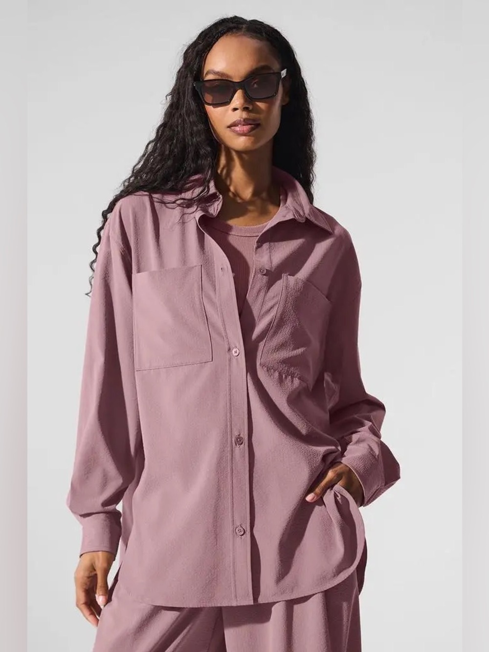 ALO Yoga Dreamscape Button Down Long Sleeve in Smoky Quartz - XS